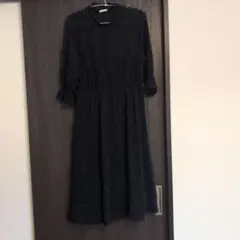 ネイビー レース ワンピース フレア袖