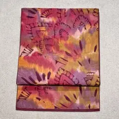 【B76】葡萄色に幾何学模様 名古屋帯