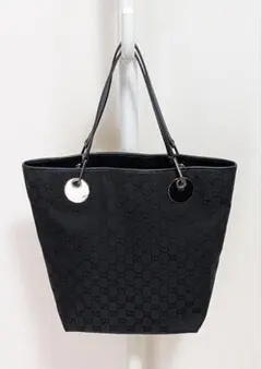 グッチ　GG柄キャンバス×レザー　トートバッグ　ブラック