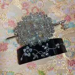 マジェスタ バレッタ 2個セット シルバー キラキラ 花 ビーズ