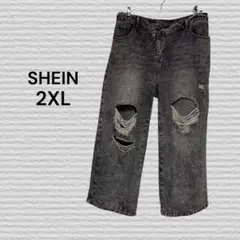 《SHEIN》SHEIN CURVE ダメージ加工 ワイドデニムパンツ 2XL