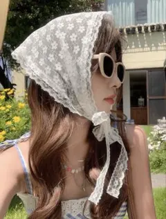 バブーシュカ 花柄レースバンダナ スカーフ 花柄バブーシュカ