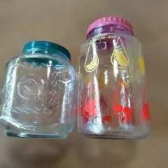 昭和　レトロ★フルーツデザイン ガラス瓶 ★海苔の瓶　セット