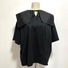 yori ヨリ フロッキードットカラーT カットソー 半袖 ブラック フリー