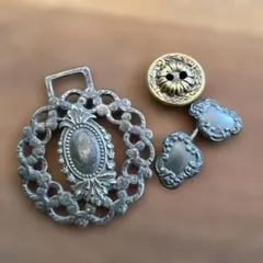 ヨーロッパヴィンテージシルバー製バックルとボタン3点セット