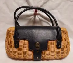 ラタンと合成皮革のハンドバッグ 新品 未使用品