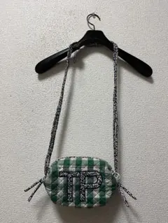 シアタープロダクツ　キルティングショルダーバッグ　/フラワー×チェック　白×緑