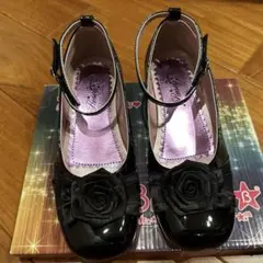 （23.0cm）黒い花装飾フォーマルシューズ