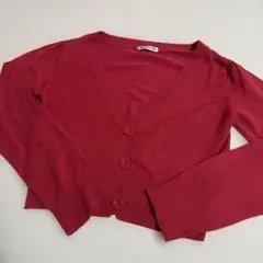 4月21日まで出品♥︎︎ピンクよりの赤♥︎︎リブ編みVネックカーディガン
