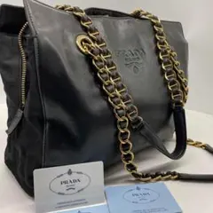 プラダ レザー ゴールドチェーン ショルダーバッグ トートバッグ　A4収納化