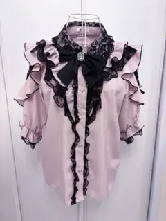 レア！LIZ LISA レースアップケープブラウス ピンク 黒 半袖 リズリサ 