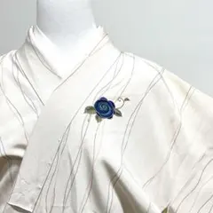 付け下げ　刺繍　金糸　花模様　よろけ縞　くすみカラー　ドット　着物　034k