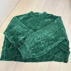 リブ編みグリーン長袖セーター Fサイズ
