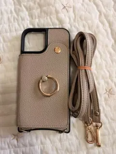 【ブリジオ】iPhone15 ケース　ショルダーストラップ付　01モカR