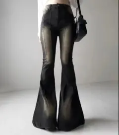 me+em select　ヴィンテージライクストレッチブラックフレアデニム