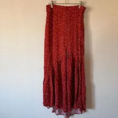 【美品】VICI くるみボタン ドット柄 マキシスカート レッド 【L】サイズ