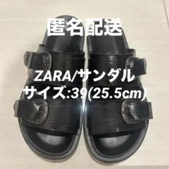 ZARA バックルサンダル ベルト フラット カジュアル 黒 ブラック シルバー