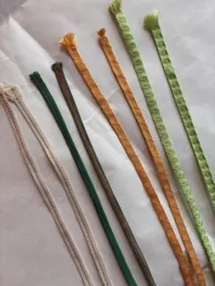 る*れ様 正絹　三分紐　帯締め　4本セット　黄緑、山吹色、白にシルバーのライン、