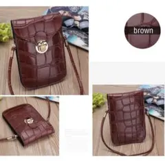 ブラウン クロコダイル風 スマホショルダーバッグ ブラウン 茶色 iPhone