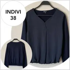 【美品♪】INDIVI シャドーストライプ シフォンレイヤードニット