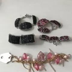 黒とピンクのビーズブレスレット5点セット