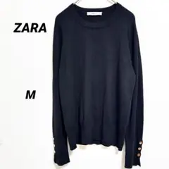 ザラ ZARA ニット 長袖【M】金ボタン ブラック