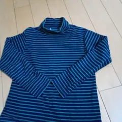 ネイビーとグリーンのストライプ 長袖　タートルネック