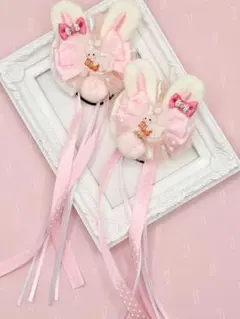 51 ハンドメイドリボン　ヘアゴム　キッズ　うさみみ
