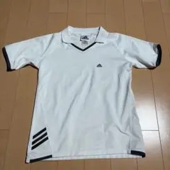 adidas ホワイト Vネック ポロシャツ