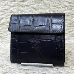 【新品同様】イルビゾンテ 三つ折り財布 クロコ型押し ブラック 黒 メンズ