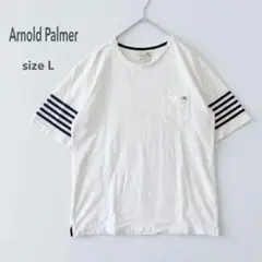 アーノルドパーマー 刺繍ロゴ 半袖Tシャツ 白 L相当 ボーダー柄　レナウンのサムネイル