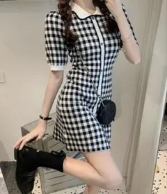 チェック柄 半袖ミニワンピース