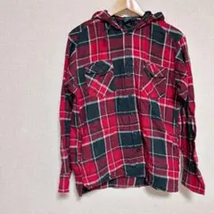 BURNSIDE 【L】 フード付き チェックシャツ レッド カジュアル