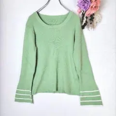 良品★イノウェーブ　リブニット　長袖トップス　SS　グリーン　ラッパ袖