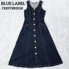 【美品】　クレストブリッジ　ジャンパースカート　デニムワンピース　金ボタン　濃紺