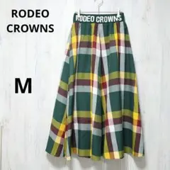 RODEO CROWNS ロングスカート チェック柄 ウエストロゴ 個性派
