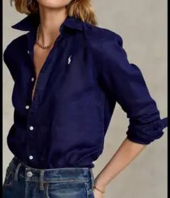 近年タグ ラルフローレン リネンシャツ RERAXIDFITインディゴ S