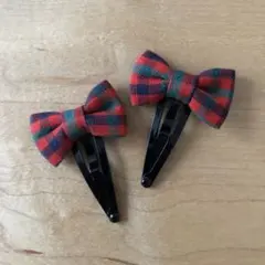 新品】ファミリア チェック柄リボン ヘアクリップ 2個セット familia