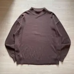 リブモックネック ニットセーター ブラウン 無地 シンプル