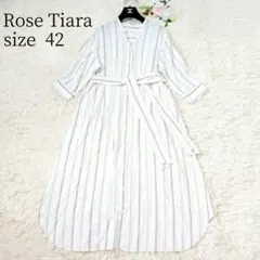 美品♡ローズティアラ 大きいサイズ シャツワンピース 七分袖 ストライプ 42