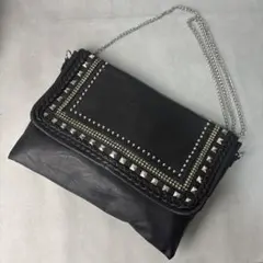 美品✨ピンキーアンドダイアン ショルダーバッグ チェーン フラップ スタッズ 黒