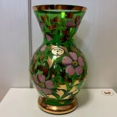 ボヘミアグラス ハンドペイント フラワーベース クリスタル花瓶 骨董品　花瓶