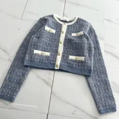 Herlipto 小嶋陽菜 ツイードニットカーディガン M ブルー 人気完売品