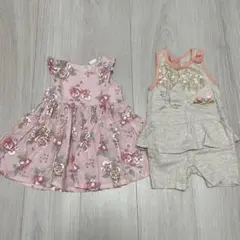 70cm 肩フリルワンピース　ノースリーブロンパース　2枚セット　女の子