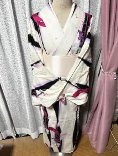 美品　着物やまと　ADAM AND EVEN 花柄 夏浴衣 9825 手縫仕立て