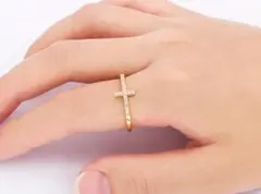 ゴールド クロス T字型 リング 大人カワイイ フリーサイズ 韓国 C571-3