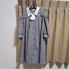 グレー系チェック 半袖ミニワンピース M