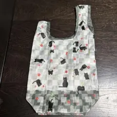 黒猫柄 エコバッグ 市松模様