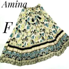 【美品】Aminaチャイハネタッセル花柄マキシ丈 ロングフレアスカート F