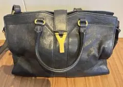 サンローラン ブラックレザー ハンドバッグ Y字型金具